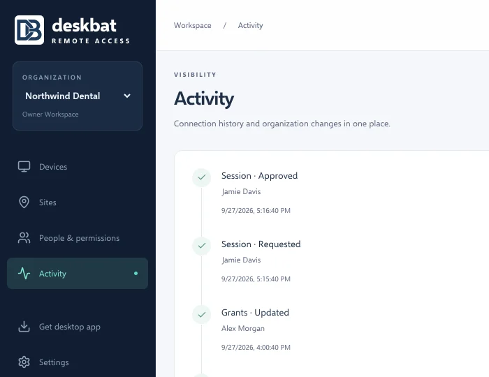 Connection activity and administrative changes in My Deskbat